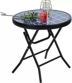 LuxusKollektion Klapptisch rund, Glas/Metall, blau, &Oslash; 46cm
