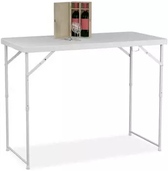 Relaxdays Gartentisch klappbar, höhenverstellbar, 120x60cm, weiß, Kunststoff/Stahl