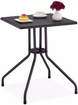 Relaxdays Gartentisch Rattan-Optik, quadratisch, schwarz, 75x61x61cm (10045711)