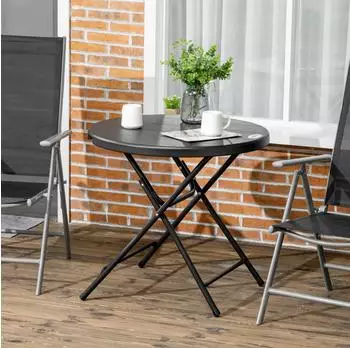OKWISH Klapptisch rund &Oslash;80x73cm, Stahl/HDPE, Holzoptik, dunkelgrau