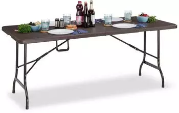 Relaxdays Klapptisch f&uuml;r 8 Personen, wetterfest, Holzoptik, braun