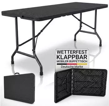 Juskys EasyFold Klapptisch 180x74cm, schwarz, bis 200kg (EasyFold)