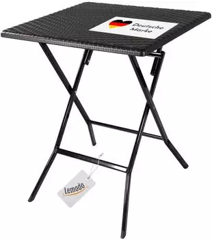 Lemodo Klapptisch in Rattan-Optik, schwarz, 62x62cm