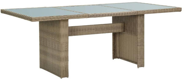 vidaXL Garten-Esstisch 200x100x74cm Glas/Poly Rattan braun