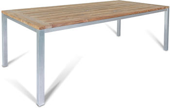 Outflexx Classic Esstisch silber/natur Edelstahl/Teak 220x100cm recycled Teak (PRT039)
