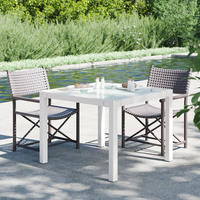 vidaXL Gartentisch 90x90x75 cm Geh&auml;rtetes Glas Poly Rattan Wei&szlig;