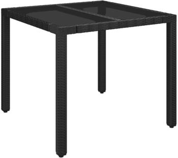 vidaXL Gartentisch mit Glasplatte schwarz 90x90x75 cm Poly Rattan