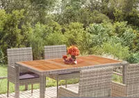 vidaXL Gartentisch mit Holzplatte Grau 150x90x75 cm Poly Rattan