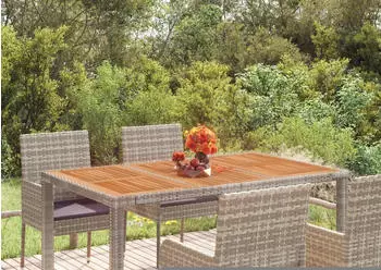 vidaXL Gartentisch mit Holzplatte grau 150x90x75 cm Poly Rattan