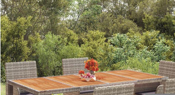 vidaXL Gartentisch mit Holzplatte grau 190x90x75 cm Poly Rattan