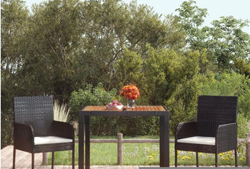 vidaXL Gartentisch mit Holzplatte schwarz 90x90x75 cm Poly Rattan