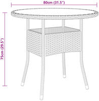 vidaXL Gartentisch &Oslash;80x75 cm Hartglas und Poly Rattan Braun