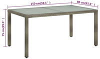 vidaXL Gartentisch 150x90x75 cm Hartglas und Poly Rattan Grau
