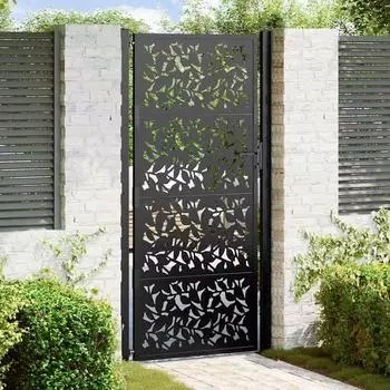 vidaXL Gartentor Stahl Blatt-Design schwarz 105x205cm (4100963)