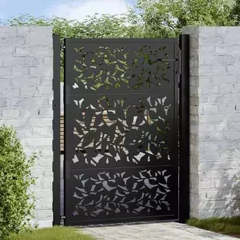 vidaXL Gartentor Stahl Blattdesign schwarz 100x125cm (4100960)