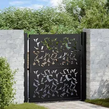 vidaXL Gartentor Stahl Blatt-Design 100x100cm schwarz (4100959)
