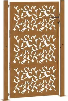 vidaXL Gartentor Blatt-Design Verwitterungsstahl 105x130cm (4100965)