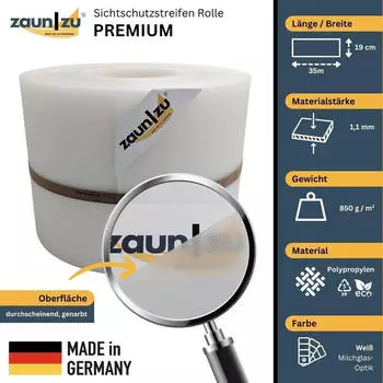 zaun|zu Sichtschutzstreifen Premium 35 m x 19 cm x 0,1 cm Lichtgrau
