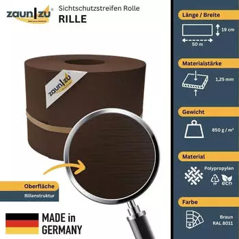zaun|zu Sichtschutzstreifen Rille PP DSM 50 m x 19 cm x 0,1 cm Braun