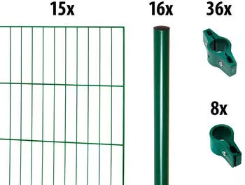 GARDEN 'N' MORE Einstabmattenzaun mit Rundpfosten 30 m x 150 cm Set (15 Zaunelemente + 16 Pfosten) gr&uuml;n (20785859)