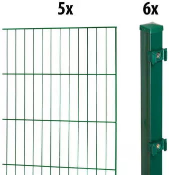 GARDEN 'N' MORE Einstabmattenzaun Standard 10 m x 150 cm Set (5 Zaunelemente + 6 Pfosten) gr&uuml;n (72669413)