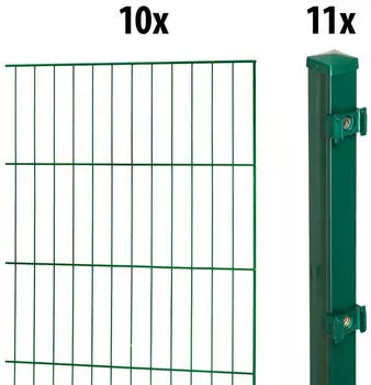 GARDEN 'N' MORE Einstabmattenzaun Standard 20 m x 125 cm Set (10 Zaunelemente + 11 Pfosten) gr&uuml;n (27325722)
