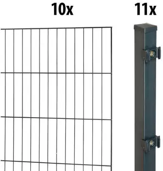 GARDEN 'N' MORE Einstabmattenzaun Standard 20 m x 175 cm Set (10 Zaunelemente + 11 Pfosten) anthrazit (88479744)