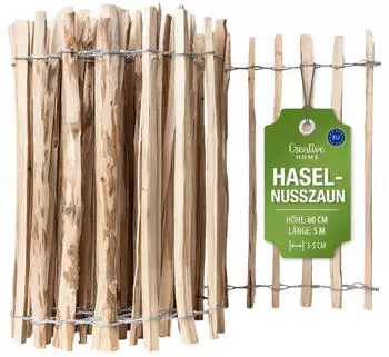 Creative Home Haselnuss Holzzaun 60cm x 5m, Lattenabstand 3-5cm