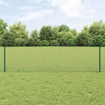 vidaXL Schwei&szlig;drahtzaun mit Pfosten Stahl und PVC Gr&uuml;n Netz (3336473)