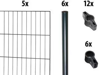 GARDEN 'N' MORE Einstabmattenzaun mit Rundpfosten 10 m x 100 cm Set (5 Zaunelemente + 6 Pfosten) anthrazit (79701810)