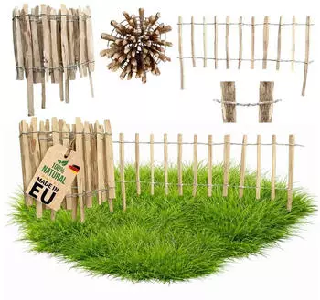 Floranica Staketenzaun Haselnuss 50 cm + Holzpfosten Lattenabstand 4&ndash;6 cm (1750)