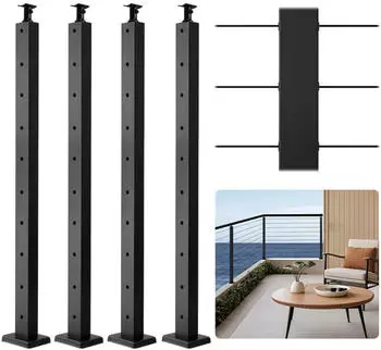 VEVOR Kabelgel&auml;nderpfosten 914x25,4x50,8mm vorgebohrte Horizontall&ouml;cher, Schwarz, 4er-Pack (HR-004)
