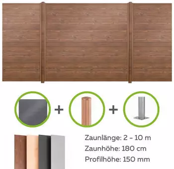 Alberts Zaun Set Palitio zum Aufschrauben Profilh&ouml;he 15 cm 2 m x 180 cm dunkelbraun
