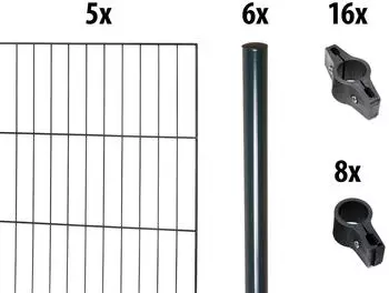 GARDEN 'N' MORE Einstabmattenzaun mit Rundpfosten 10 m x 150 cm Set (5 Zaunelemente + 6 Pfosten) anthrazit (23280460)