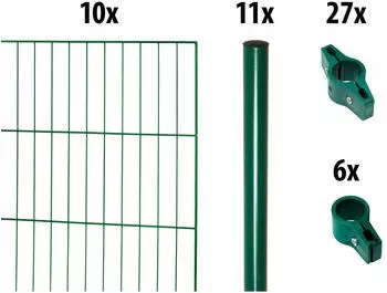 GARDEN 'N' MORE Einstabmattenzaun mit Rundpfosten 20 m x 100 cm Set (10 Zaunelemente + 11 Pfosten) gr&uuml;n (92200911)