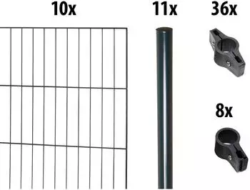 GARDEN 'N' MORE Einstabmattenzaun mit Rundpfosten 20 m x 150 cm Set (10 Zaunelemente + 11 Pfosten) anthrazit (18996427)