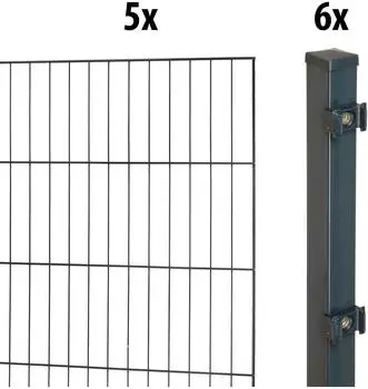 GARDEN 'N' MORE Einstabmattenzaun Standard 10 m x 150 cm Set (5 Zaunelemente + 6 Pfosten) anthrazit (14061506)