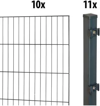 GARDEN 'N' MORE Einstabmattenzaun Standard 20 m x 100 cm Set (10 Zaunelemente + 11 Pfosten) anthrazit (73039031)