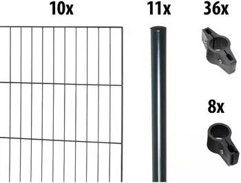 GARDEN 'N' MORE Einstabmattenzaun mit Rundpfosten 20 m x 175 cm Set (10 Zaunelemente + 11 Pfosten) anthrazit (41625237)