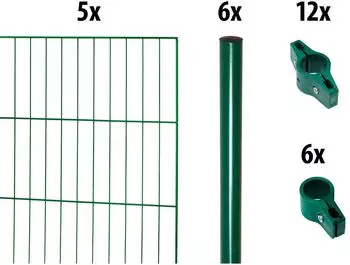 GARDEN 'N' MORE Einstabmattenzaun mit Rundpfosten 10 m x 100 cm Set (5 Zaunelemente + 6 Pfosten) gr&uuml;n (13881446)