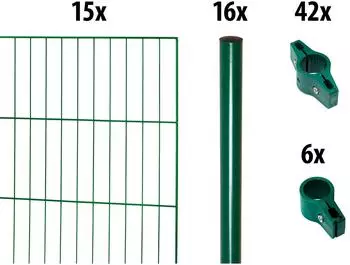 GARDEN 'N' MORE Einstabmattenzaun mit Rundpfosten 30 m x 100 cm Set (15 Zaunelemente + 16 Pfosten) gr&uuml;n (44936535)