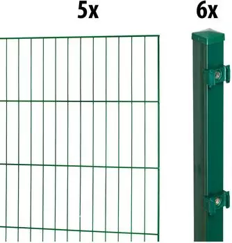 GARDEN 'N' MORE Einstabmattenzaun Standard 10 m x 175 cm Set (5 Zaunelemente + 6 Pfosten) grün (86851464)