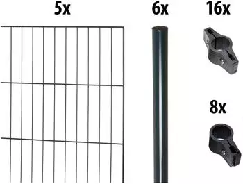GARDEN 'N' MORE Einstabmattenzaun mit Rundpfosten 10 m x 175 cm Set (5 Zaunelemente + 6 Pfosten) anthrazit (71328443)