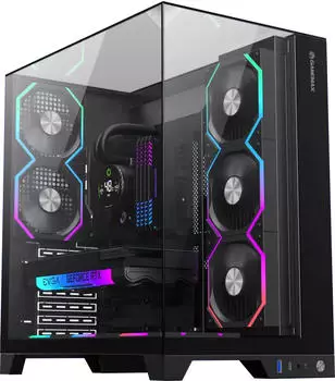 GameMax Infinity Pro BK Midi Tower ATX, schwarz, gehärtetes Glas, 5x ARGB PWM-Lüfter (Infinity Pro BK)