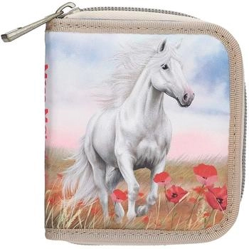 Depesche Portemonnaie Poppy Sand Beige und Blau mit Pferde Motiv und Mohnblumen (13344)