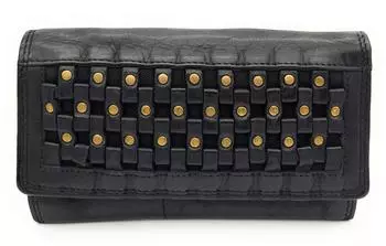 Hill Burry Damen-Geldb&ouml;rse Echtleder geflochten, Nieten, RFID-Schutz (7328)