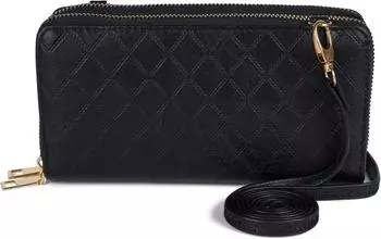 styleBREAKER 2-in-1 Mini-Umh&auml;ngetasche Geldb&ouml;rse Rauten-Pr&auml;gung, Damen, schwarz (62271555-0)
