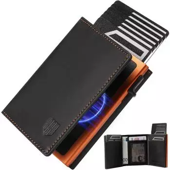 LuxusKollektion MagSnap Slim Wallet Herren, RFID-Schutz, schwarz/orange