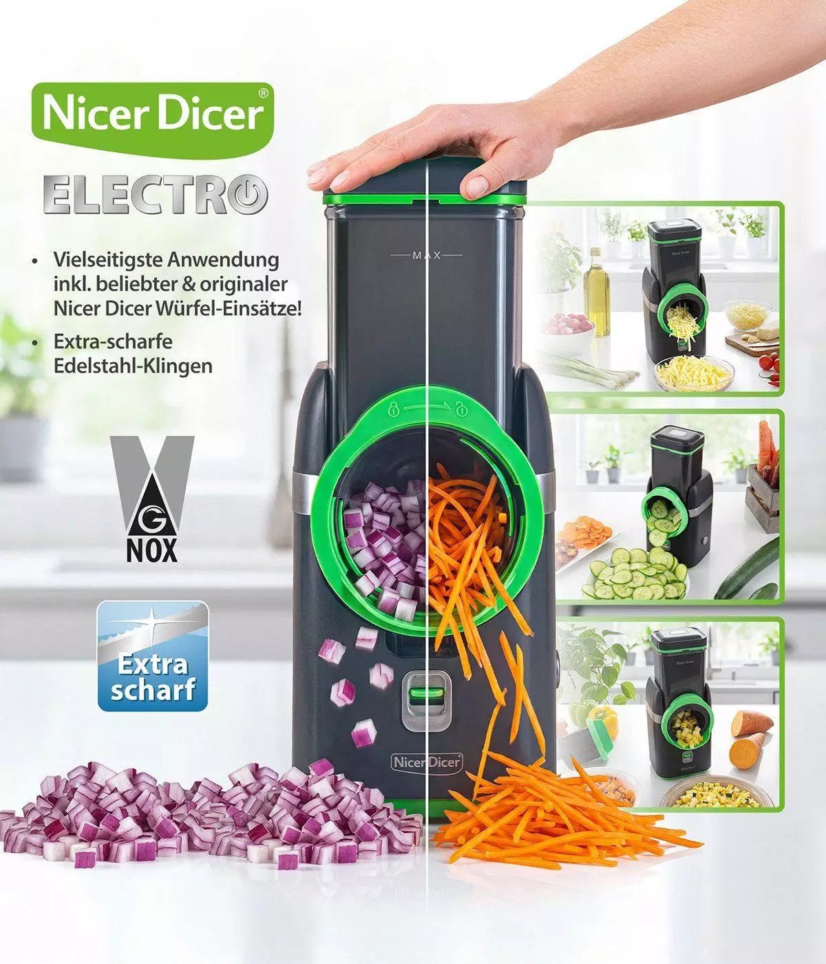Genius Nicer Dicer Electro Gemüsehobel Deluxe 32-tlg Gemüseschneider-Set ab 129,94€