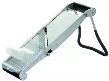 Tellier Mandoline professionel Edelstahl mit Drücker und Fuß 2 Ausdünnkamm